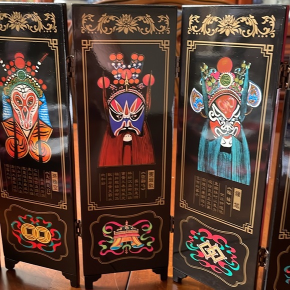 Facial makeup of Peking Opera lacquerware small tabletop folding screen w box - Picture 3 of 11
